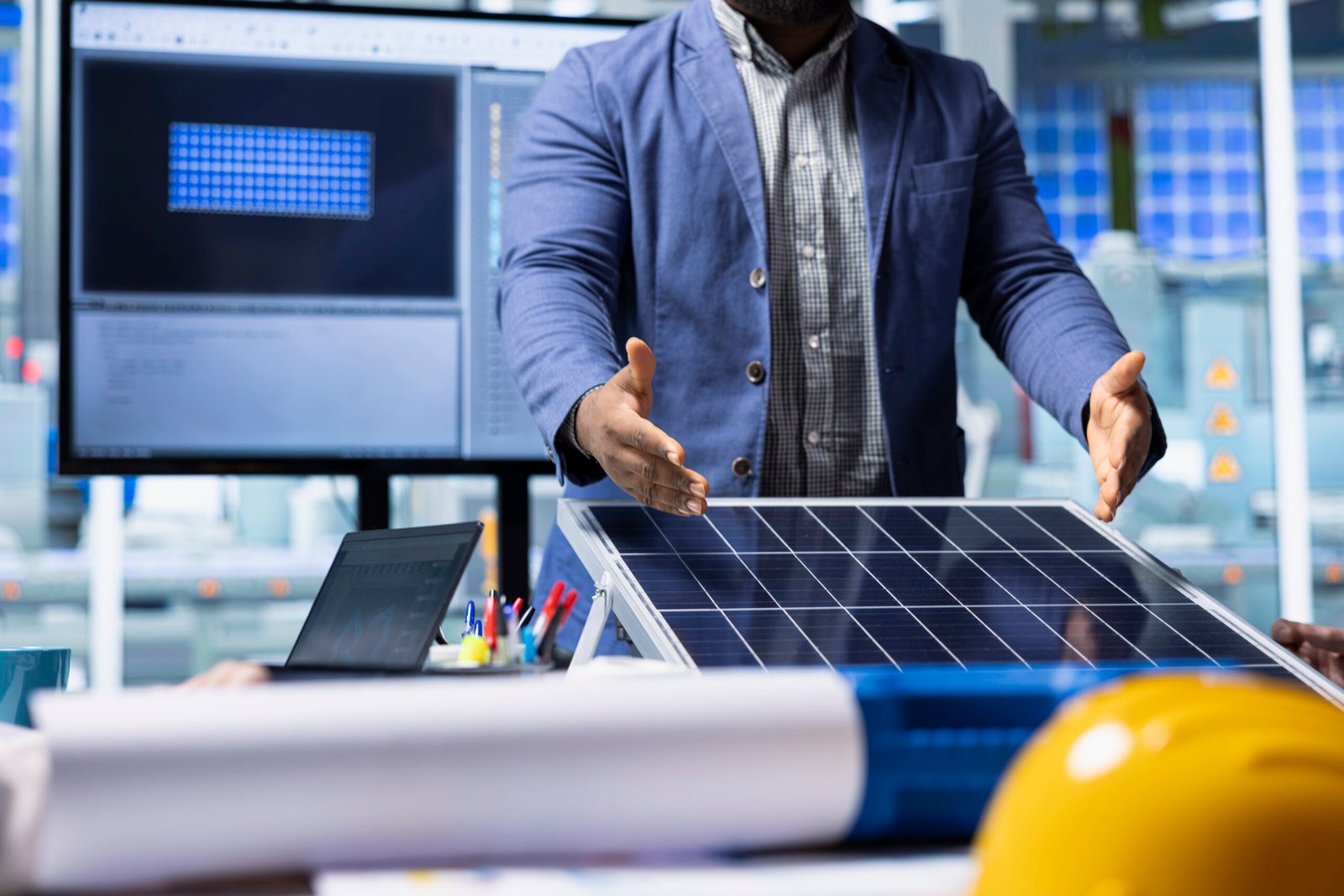 photovoltaics factory team evaluating solar cells designs improve efficiency scaled